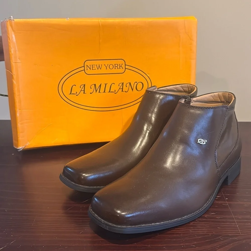 La Milano brown leather ankle boots bootie dress boots 10.5